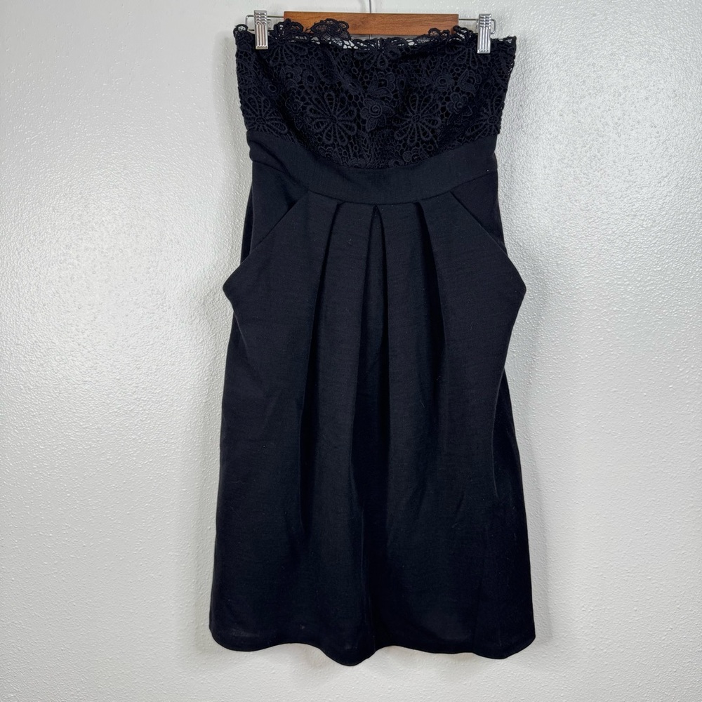 Chaiken Black Lace Top Strapless Midi Dress‎ Size 6